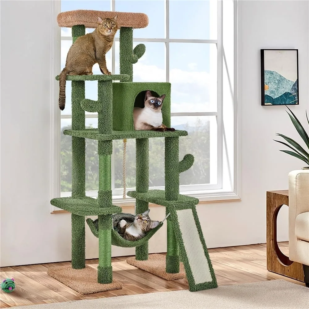 

Cactus Cat Tree, 63″ H Multi-Level Cat Tower for Indoor Cats, Cats Climbing Tower Tall Cat Tree with Sisal-Covered Scratching