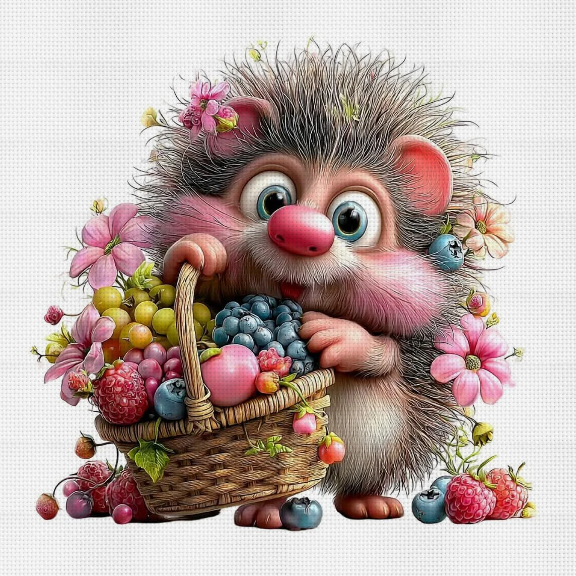 Beerenkorb-Igel-Kreuzstich-Set zum Selbermachen, 11CT-Stickerei, Heimwanddekoration, Geschenk, handgefertigtes Material, rahmenlos, halbfertig, 36 x 36 cm