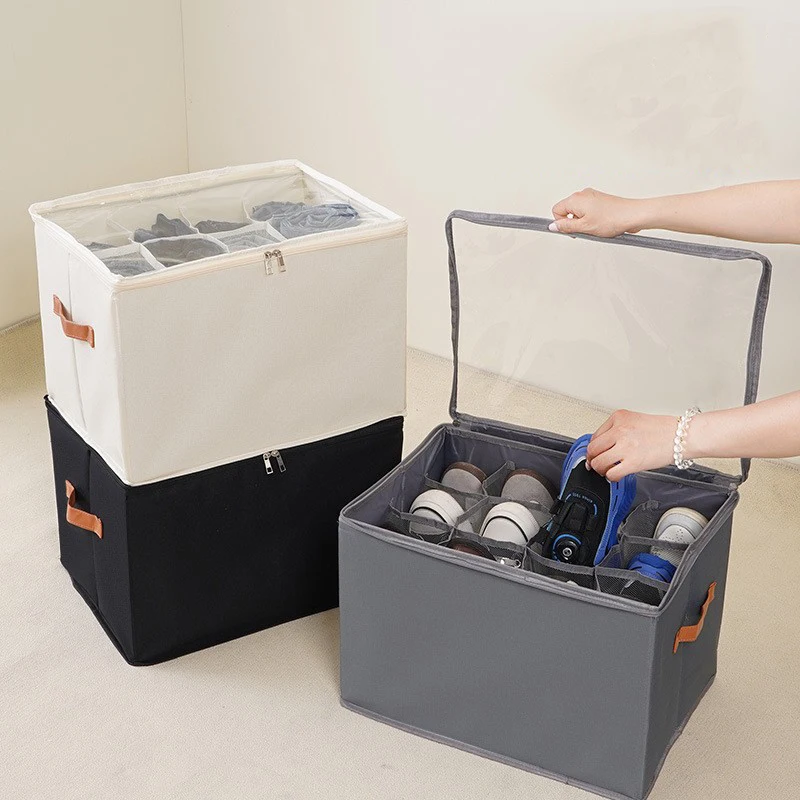 Dust-Proof Finished Storage Box With Lid, Foldable Shoe Rack, Multi-Functional Home Clothing Storage Box With Adjustable Partiti
