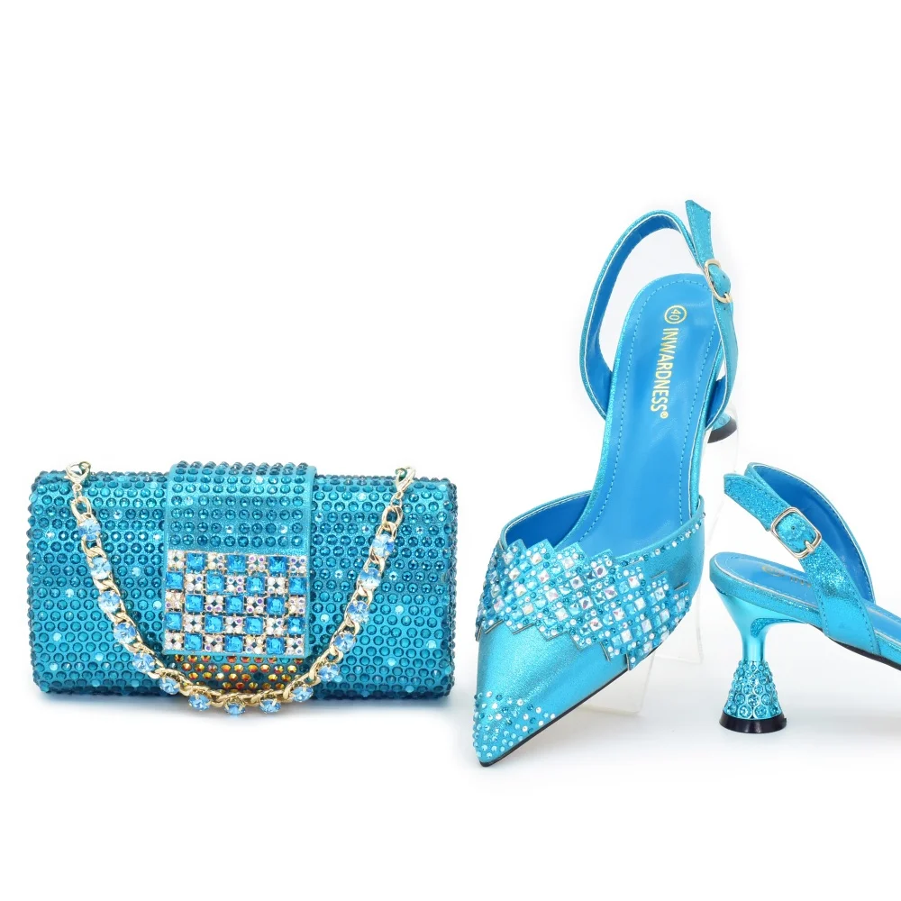 doershow  Italian Shoes And Bag Sets For Evening Party With Stones Italian Leather Handbags Match Bags!  SK1-1