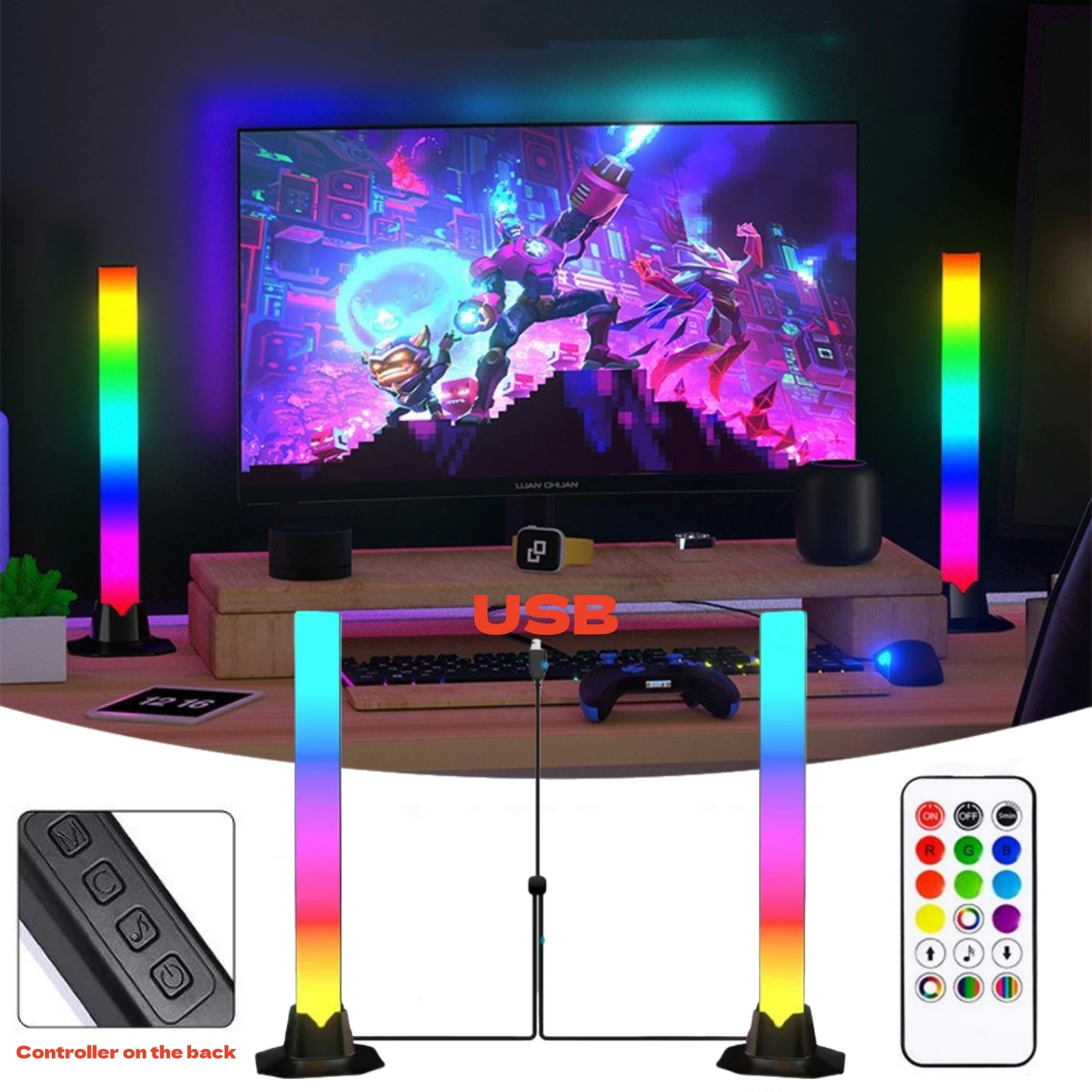 

RGB Пикап Свет Музыка Ритм Огни Подсветка телевизора Рождественские украшения Настольный RGB USB Светодиодный светильник Бар Симфония Атмосфера Свет