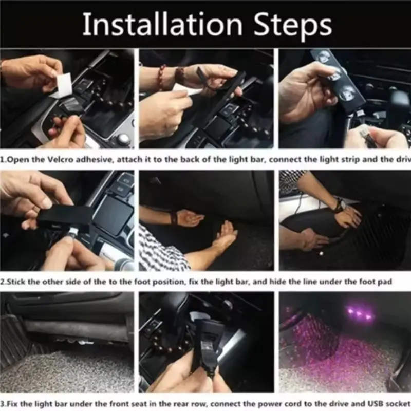 

4Pcs Car Interior LED Multicolor RGB Strip Light Decorative Atmosphere Lamps USB Wireless Ambient Lighting Car Light