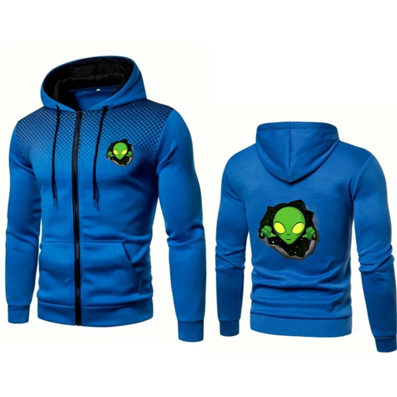 

Men's Hooded Jacket Blue Alien Print Cartoon Design Casual Outdoor Sportswear for Men