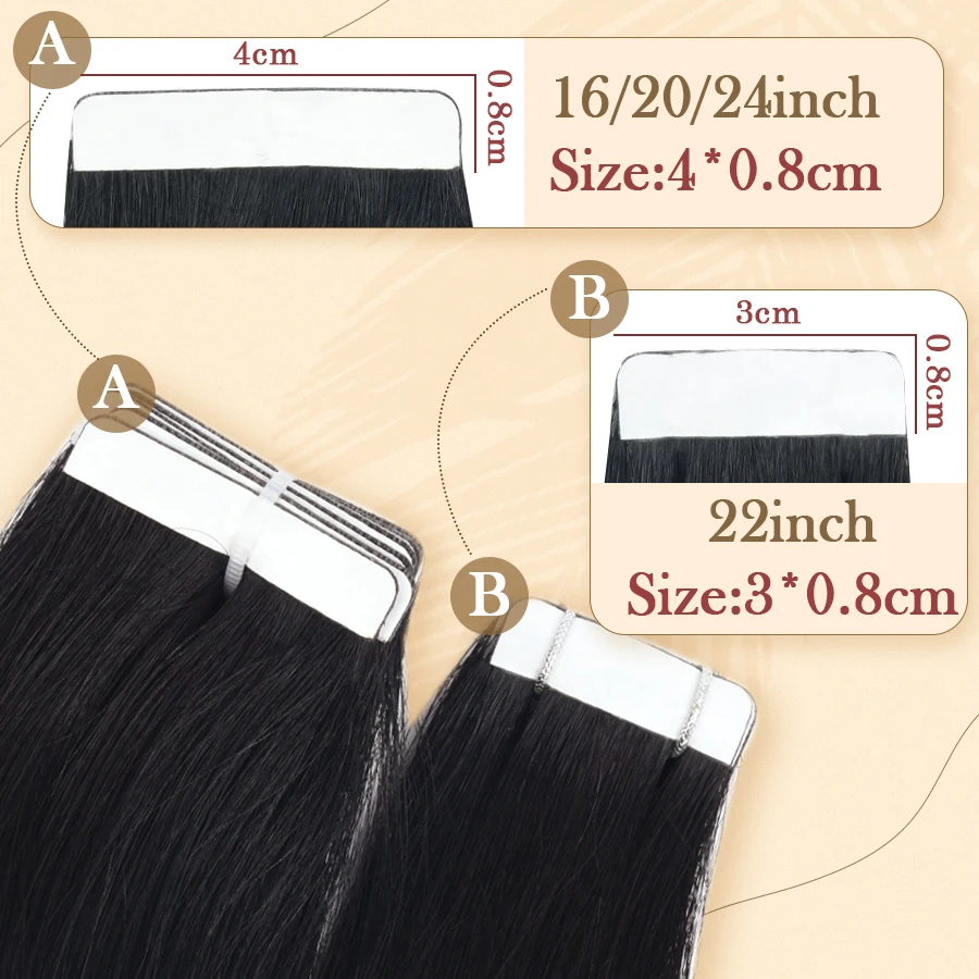 ZURIA 20PCS PU Skin Tape In Human Hair Extensions 100% Pure Natural Straight 16/20/24Inch Adhesive Invisible Wig Bundl For Woman