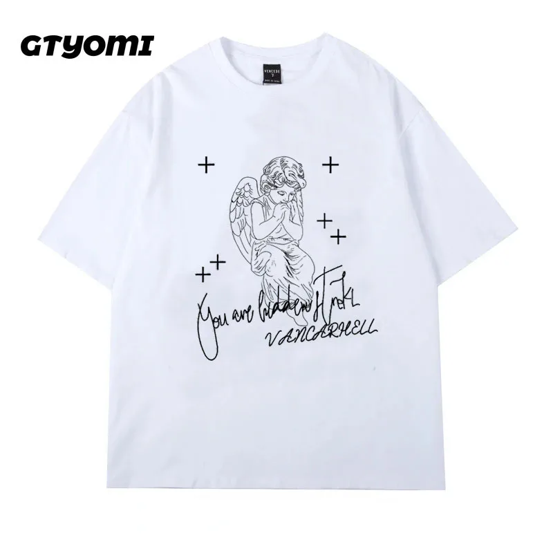

Women's Angel Fun Graphic Print T Shirt Gothic Cotton Short Sleeve T-Shirt O Neck Streetwear Plus Size Fashion