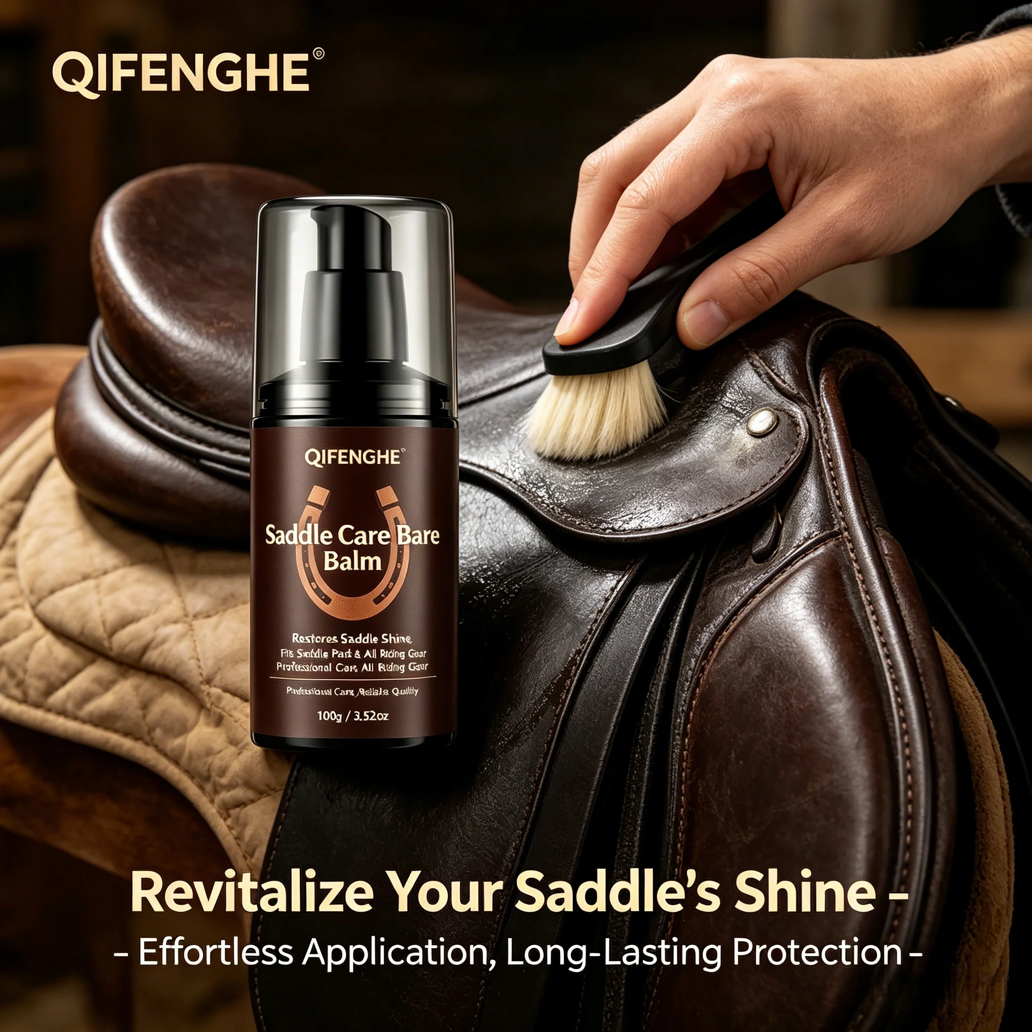 

QiFENGHE Saddle Balm for Horse Tack – Restores Shine, Suitable for Saddle Pads & Riding Gear, Professional Grade, 100g / 3.52oz