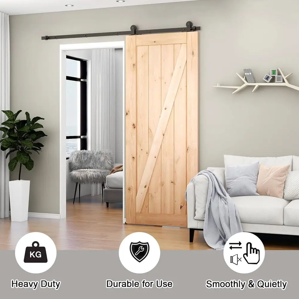 7FT Heavy-Duty T-Shaped Barn Door Hardware, Silent & Smooth Operation, Easy Install, Fits 42 Single DoorHEALAND