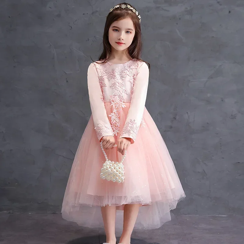 Vestido de princesa infantil, malha de renda, piano, menina, primavera, novo