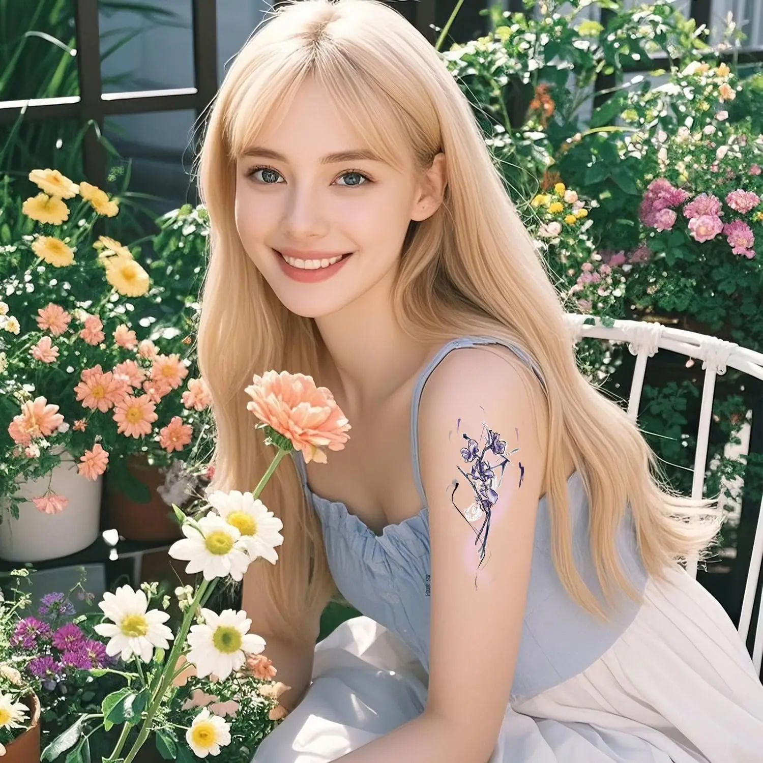 10 pieces of floral shadow neck bone arm tattoo stickers, waterproof, realistic no glue needed, non-reflective adult art patches view 3