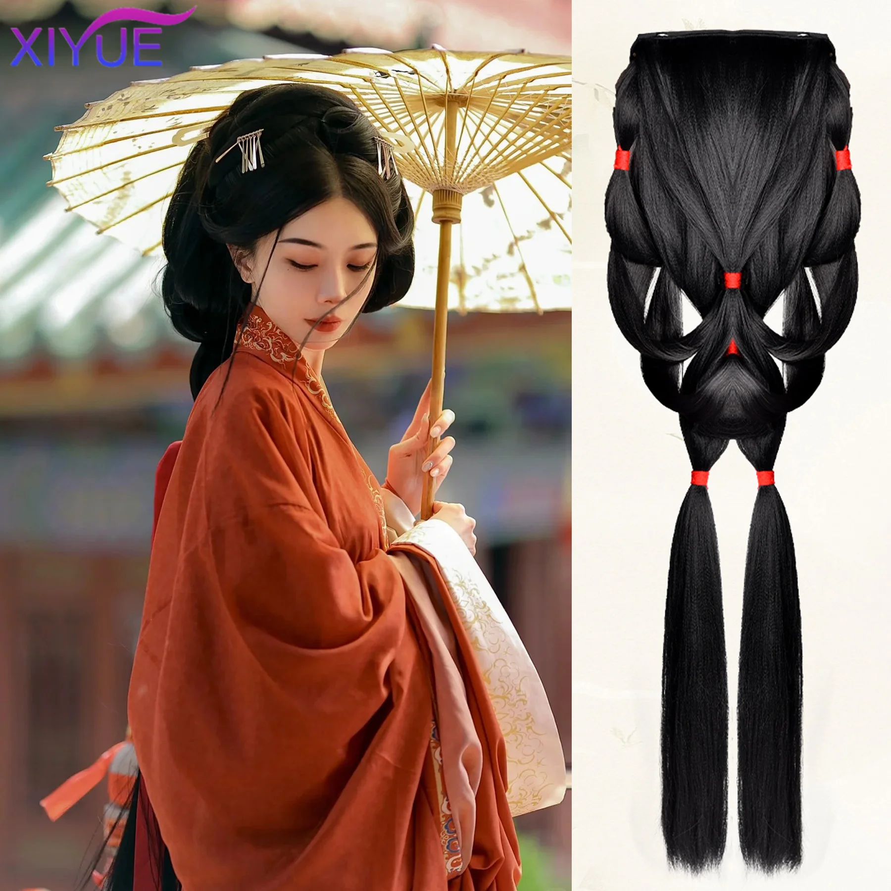 

XIYUE Synthetic Warring States Robe Wig Headdress Wei And Jin Style Bun Ancient Costume Back Hair Press Hair Bag Hanfu Wig ﻿