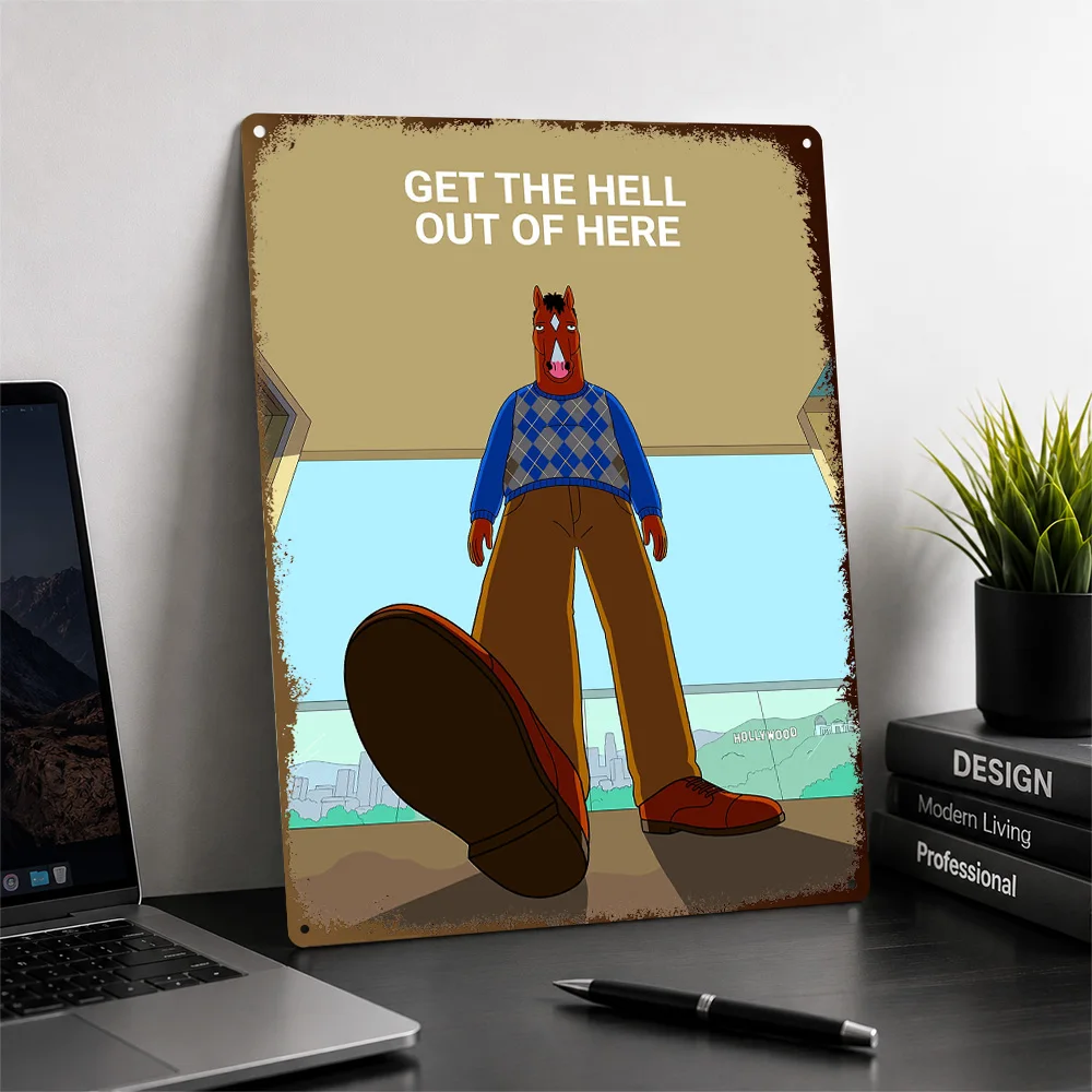 BoJack Horseman Get Out Printed Poster Cinematic Wall Art For Home Theater Personalized Aluminum Metal Sign Housewarming Gift