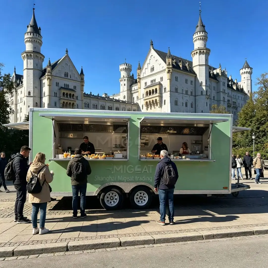 Prebuilt Mint Green Food Trailer Custom Mobile Cart for BBQ Fried Food Food Truck Festival & Catering Rental