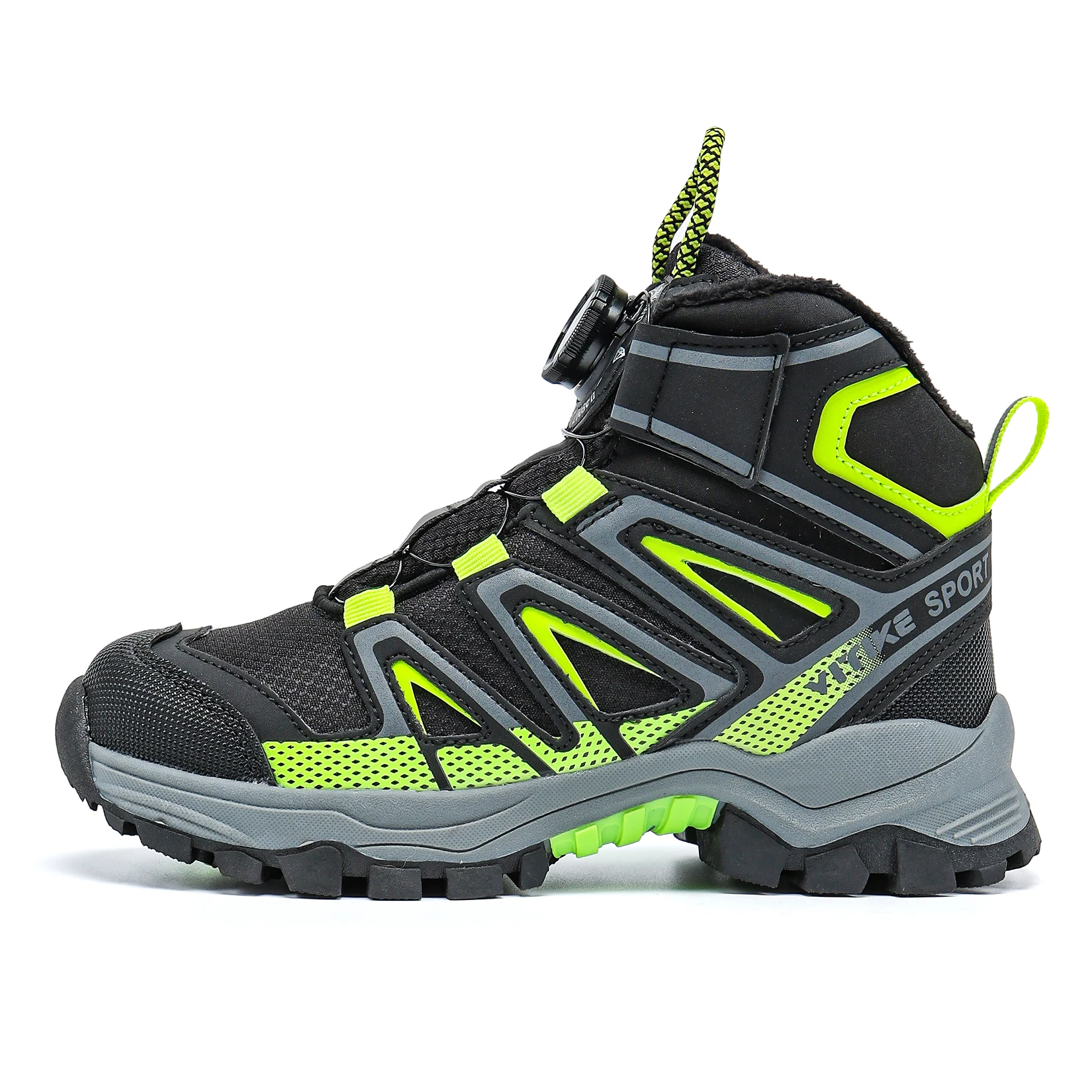 Kids Winter Hiking Boots Rotary Buckle Warm Fleece Snow Boots High Top Non Slip Outdoor Trekking Boots for Boys Girls