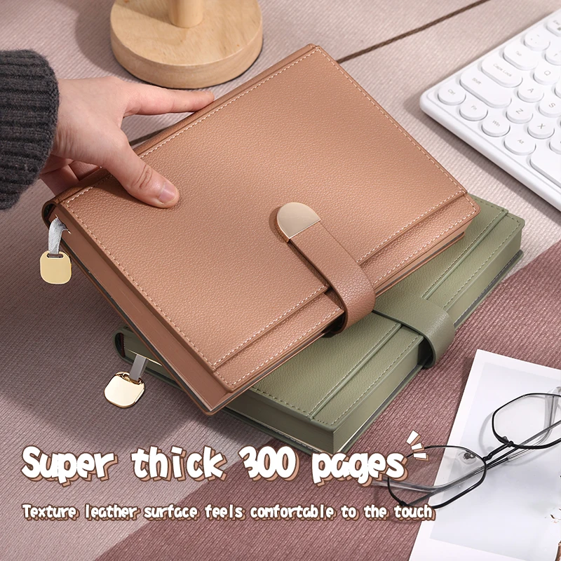 Men's and women's buckle diary, 300 pages A5 hardcover leather diary, suitable for writing, business, work, and school
