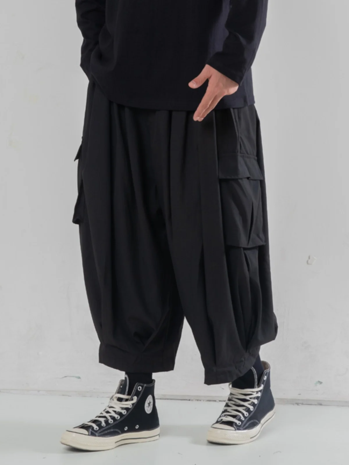 

Yamamoto Style Wide-Leg Pants Men's and Women's Same Casual Dark Ankle-Length Left Right Pocket Overalls