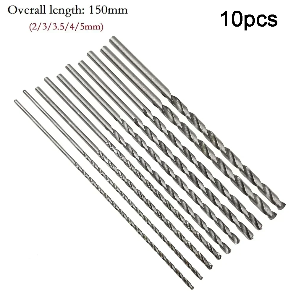 10pcs 150mm Extra Long HSS High Speed Steel Drill Bit Set Straight Shank Auger Bits For Rotary Tool 2mm 3mm 3.5mm 4mm 5mm