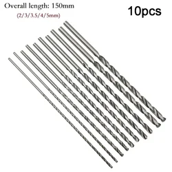 10pcs 150mm Extra Long HSS High Speed Steel Drill Bit Set Straight Shank Auger Bits For Rotary Tool 2mm 3mm 3.5mm 4mm 5mm