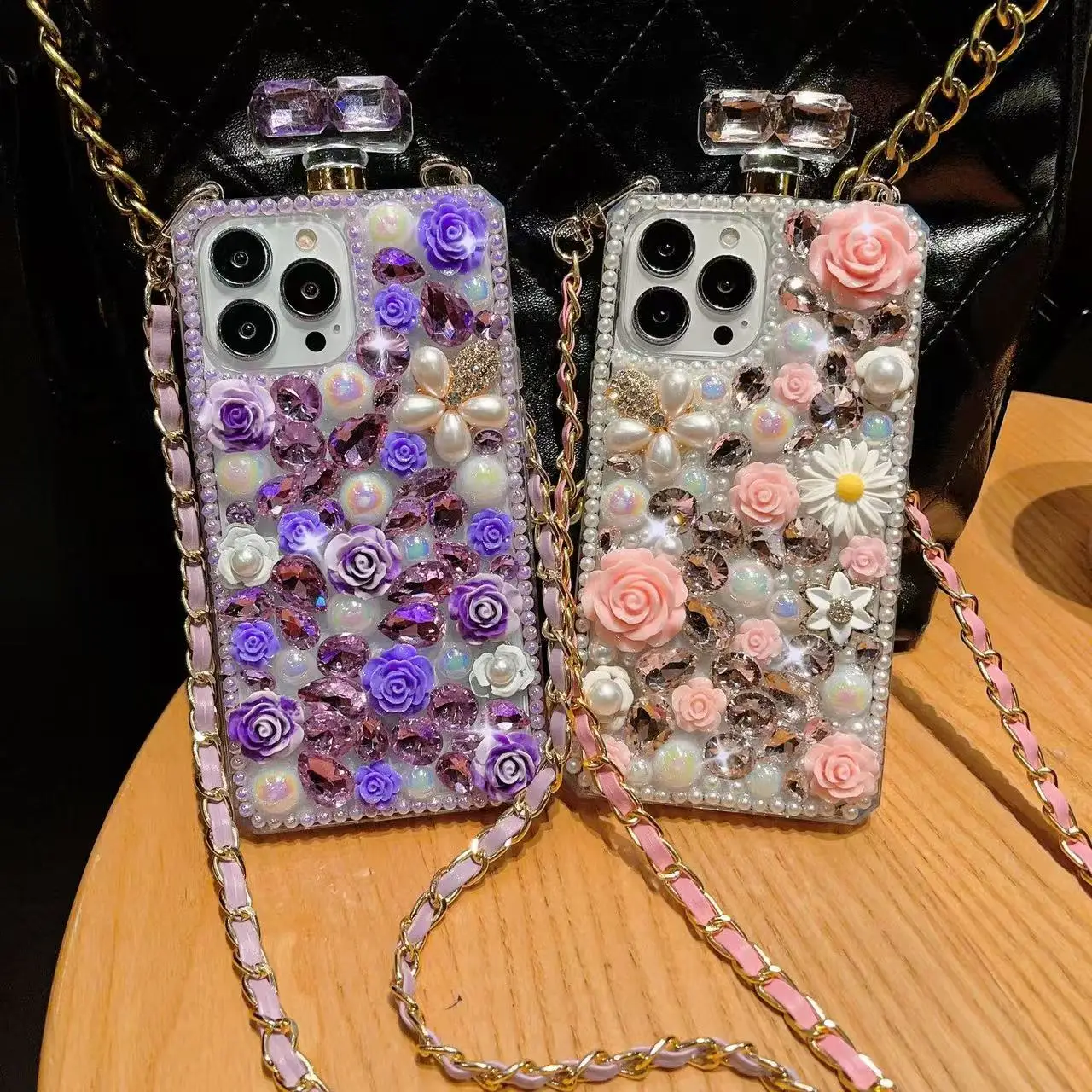 

Glitter Flower Perfume Bottle Case For iPhone 17 Pro Max 16 15 14 Plus 13 12 11 Pro Max X XR XS Max Luxury Daimond Bling Cover