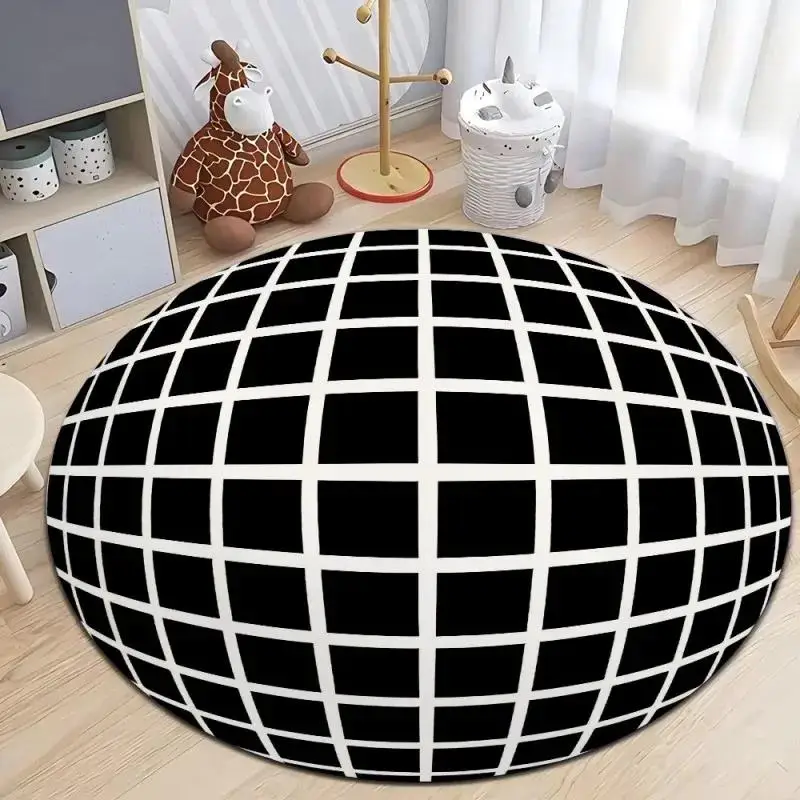2D Illusion Round Carpet Living Room Large Rug Vintage Boho Area Rugs Skip Rope Mat Bedroom Sofa Chair Floor Mat