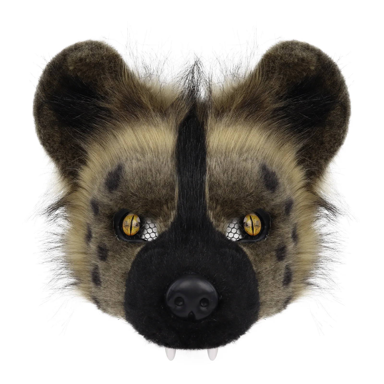 Plush Spotted Hyena Half Face Mask Cosplay Breathable Mesh Eyes Brown Hyena Animal Masks Halloween Carnival Party Costume Props 4