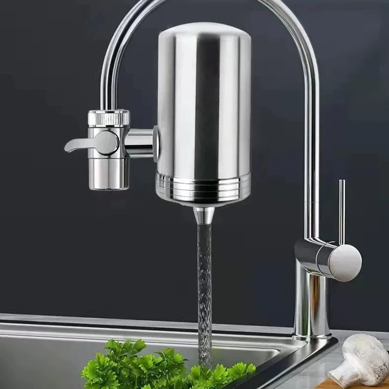 Purificateur d'eau de robinet domestique en acier inoxydable, sans Installation, filtre composite en céramique ou inhibiteur d'échelle pour robinet de cuisine