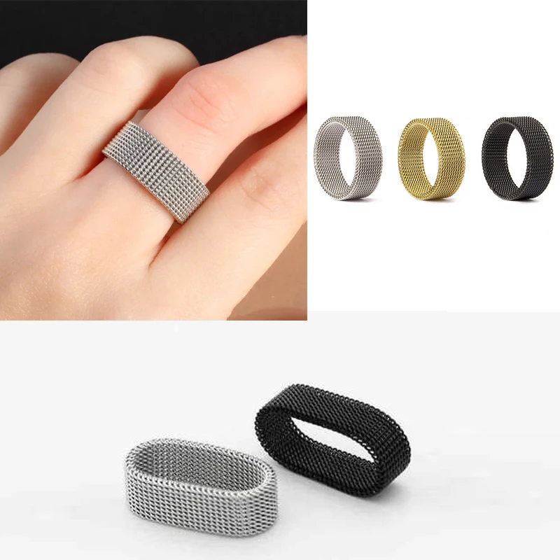 8mm Width Quality New Design Stainless Steel Rings  Mesh Retro Punk Gothic Ring men women Jewelry