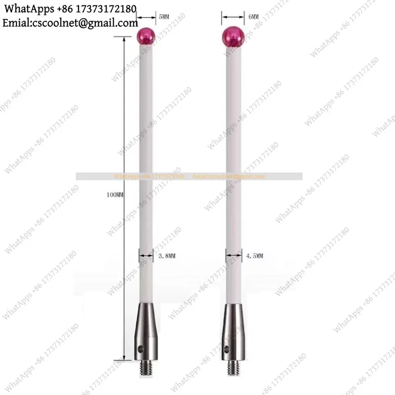 k06 1pc 5/6mm OD M4 L100 Thread Ruby Head Ceramic Styli Rod 3D Coordinate Measuring Machine CMM Tip Probe