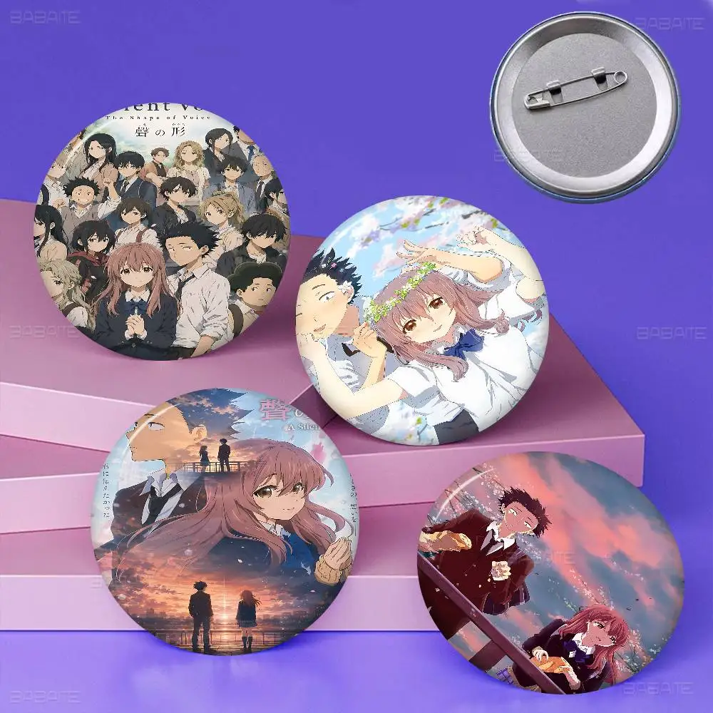 Anime A S-Silent V-Voice Creative Pins Funny Faces Round Snap-in Brooch Badge Backpack Hat Accessories Jewelry Gifts