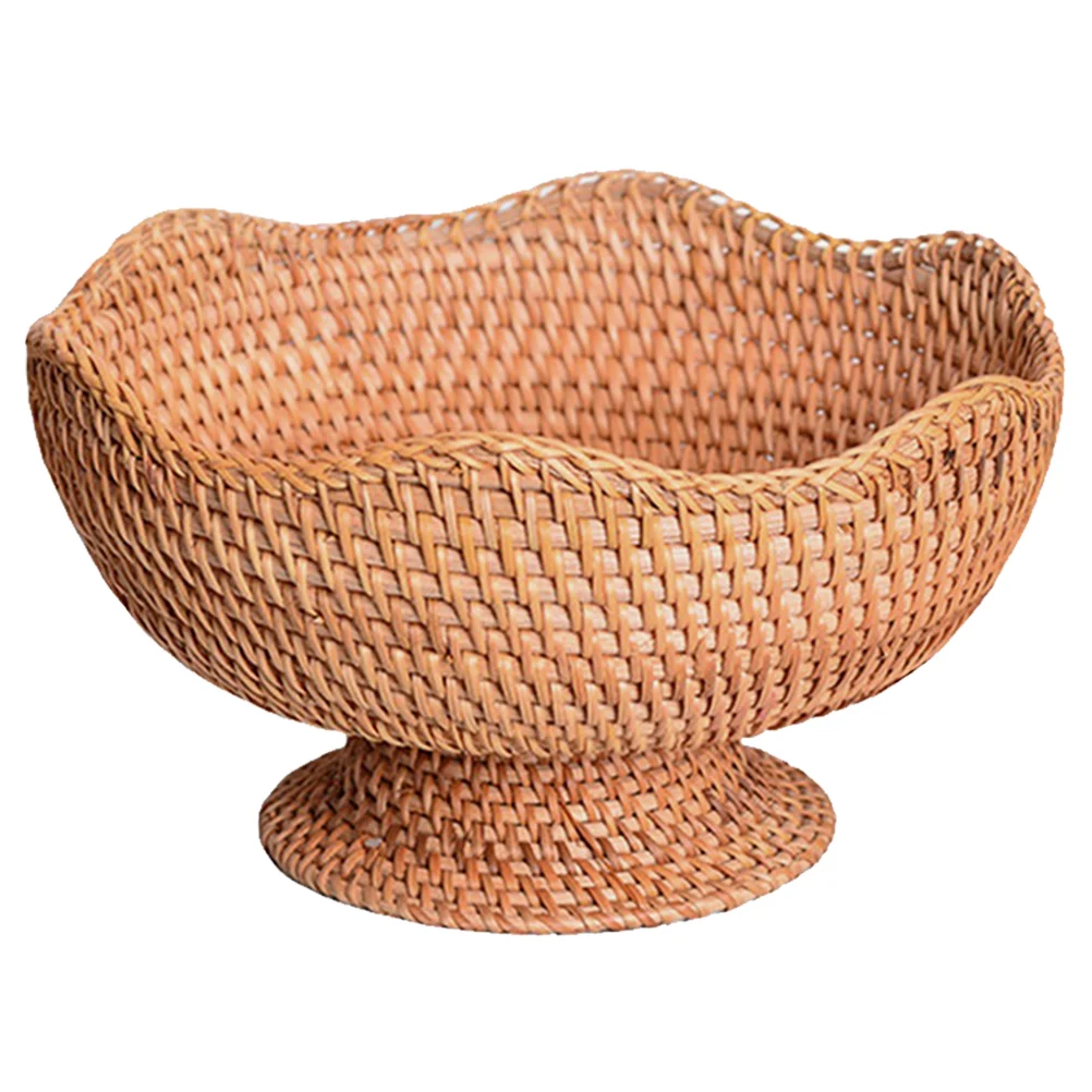 Rattan Fruit Plate Weaved Baskets Storage Organizer Woven for Display Small Key Bowl Round