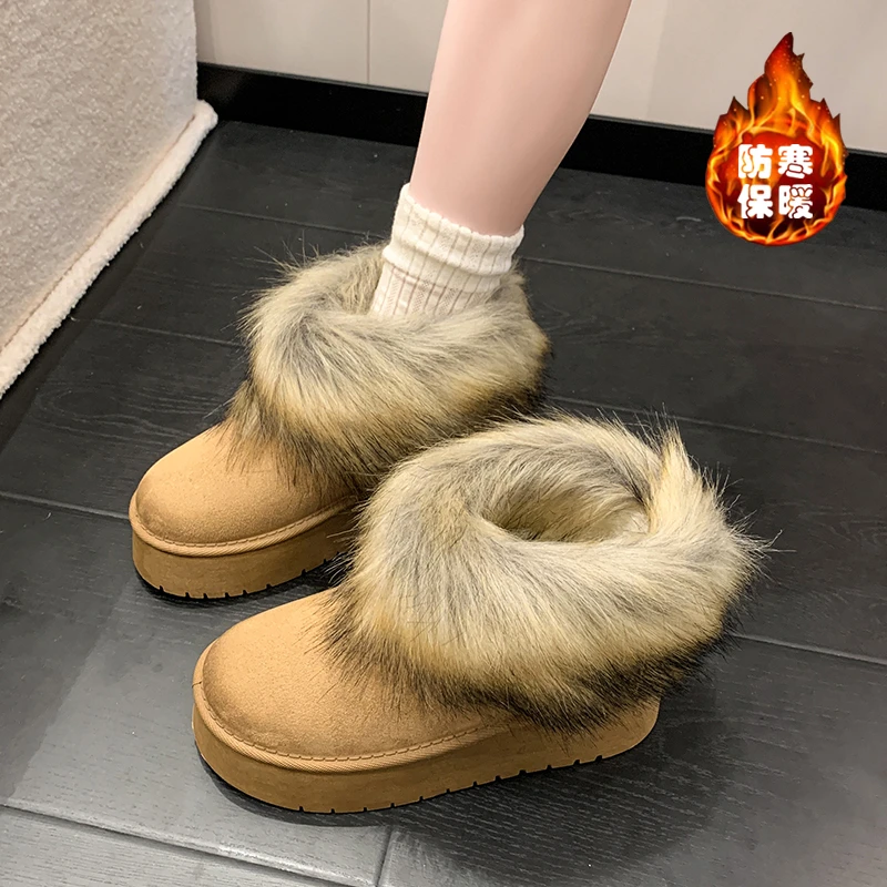 المرأة بسيطة بلون سميكة عدم الانزلاق الثلوج الأحذية الكلاسيكية عادية مهرج سميكة سوليد أحذية بوت قصيرة حجم كبير في الخريف والشتاء #2