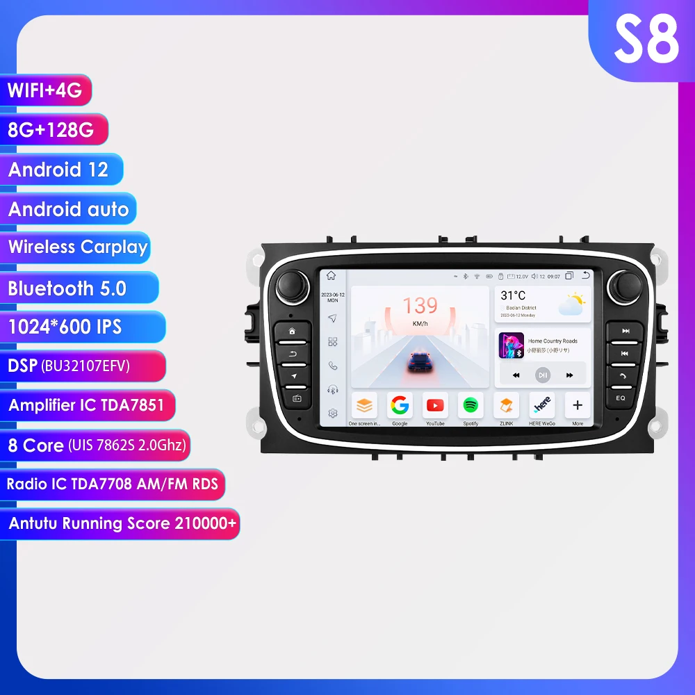 

7inch Universal Android 12 Car radio 2din GPS Stereo for Ford Focus 2008-2011 S/C-Max Galaxy Kuga Mondeo multimedia Video player