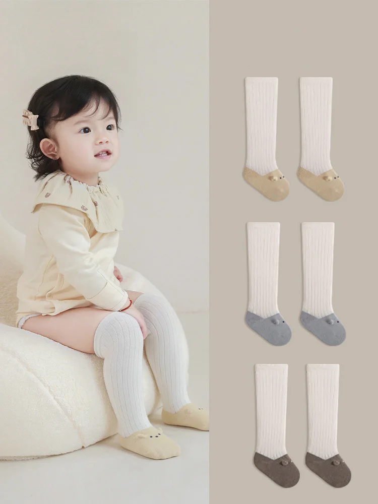 Cartoon Spliced Infant Girl Over Knee-socks Cute Anti-slip Fall Ribbed Toddler Girl Socks Girl Stockings Baby Girls Cotton Socks