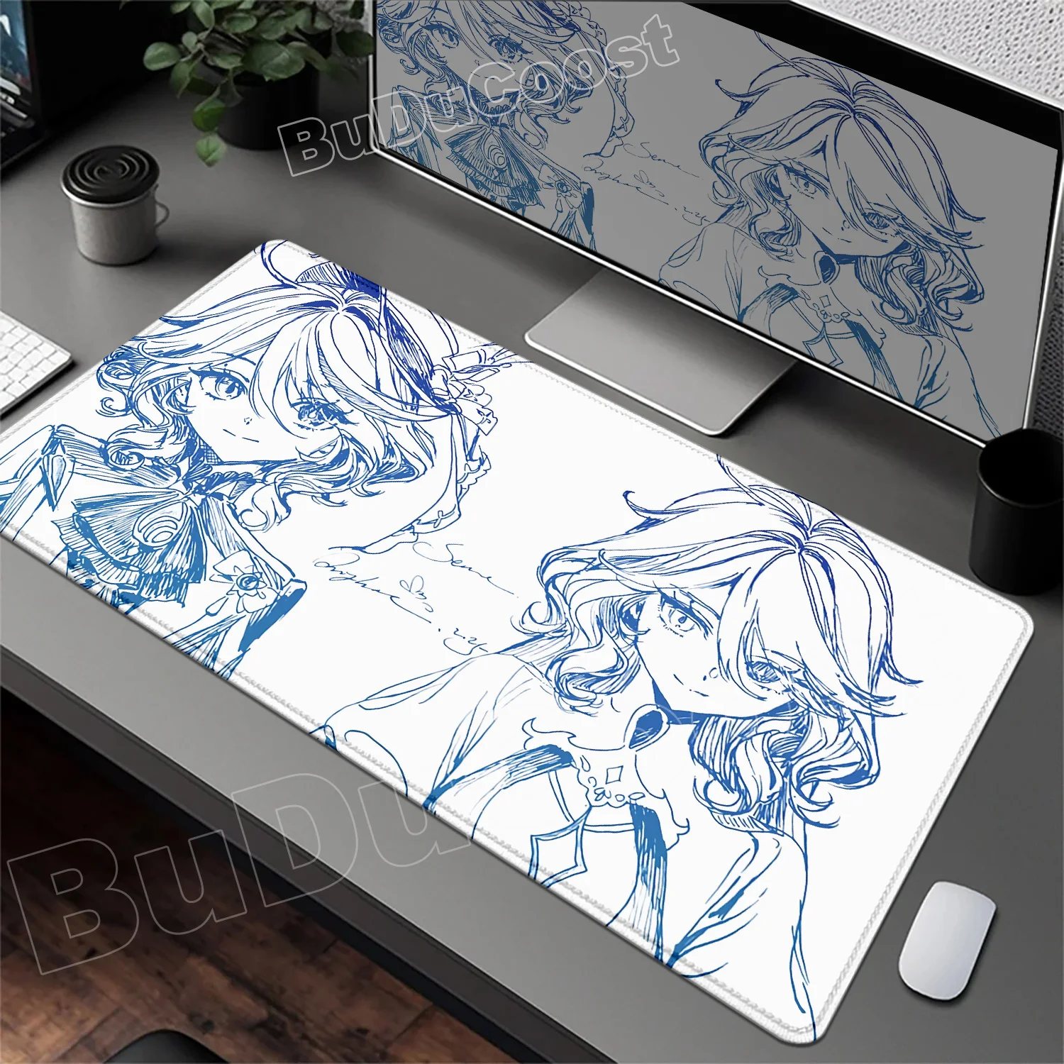 خط الرسم Genshin تأثير Furina Focalors ماوس الفن تصميم الكمبيوتر المحمول ألعاب الفئران حصيرة عدم الانزلاق المطاط ماوس الوسادة XXL حصيرة مكتبية