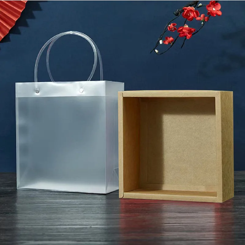 50Pcs/Lot Pvc Gift Bag With Cardboard Box Wedding Candy Boxes Creative Towel With Hand Gift Empty Box Wholesale