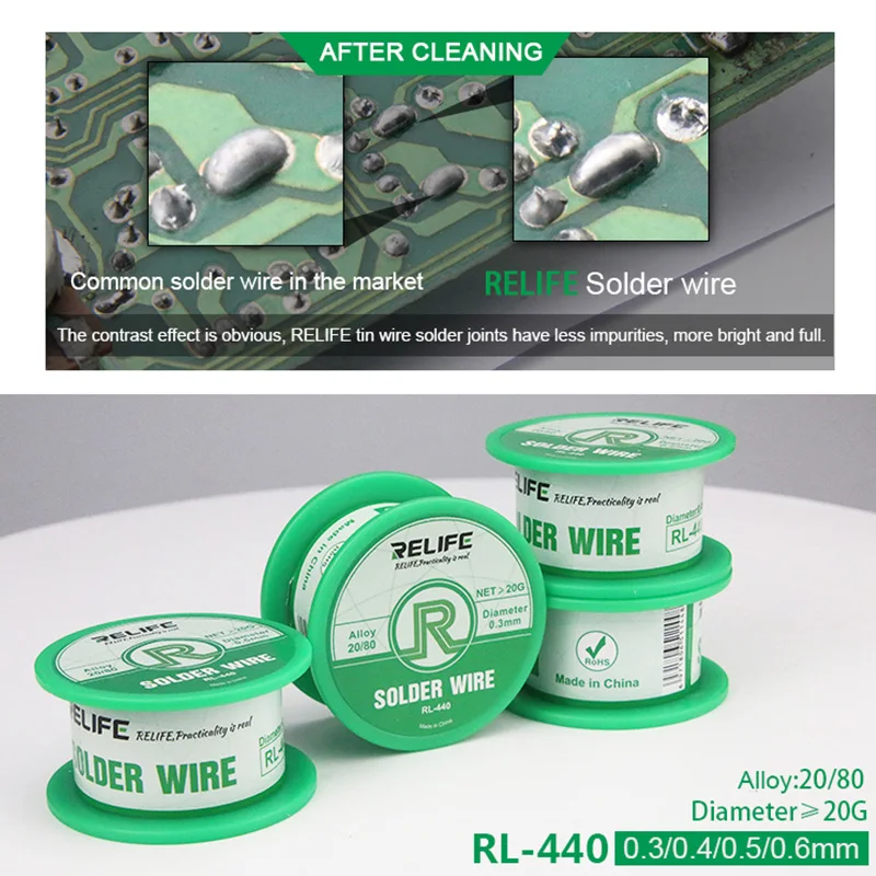 RL-440 Original Mechanic Rosin Core Solder Wire 0.3mm 0.4mm 0.5mm 0.6mm 40g Low Melting Point Soldering Tin BGA Welding Tools