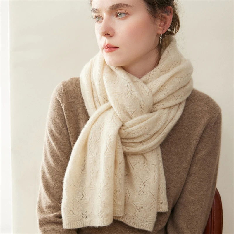 

Luxurious 100% Pure Goat Cashmere Scarf Women Warm Scarf For Autumn Winter Fashionable Lace Knit Scarf Length 180cm width 40cm..