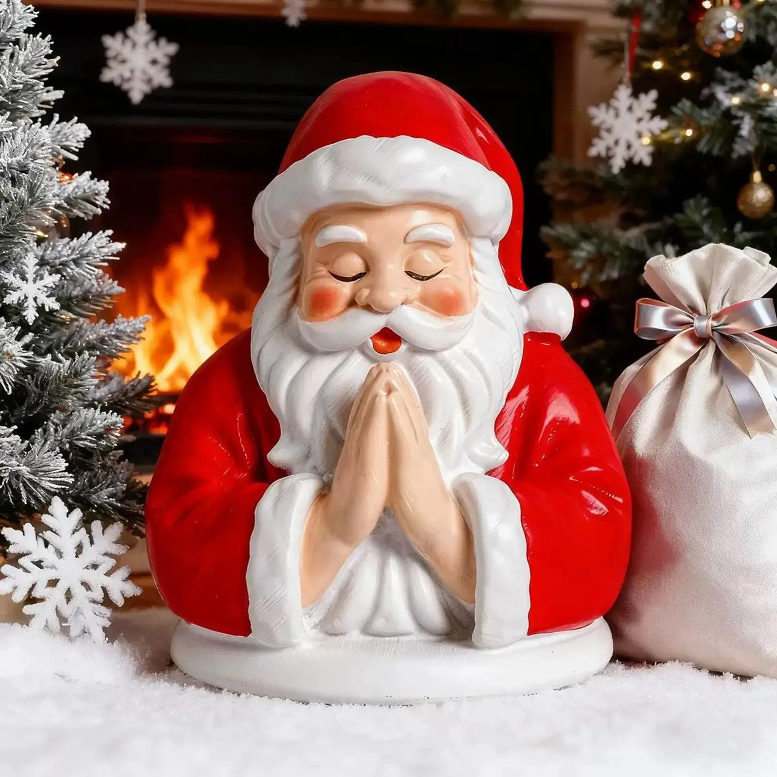 Christmas Night Light Indoor Resin Lamp Christmas Praying Santa Shape Night Light For Apartment Bedroom Dorm Room Mantel Kitchen