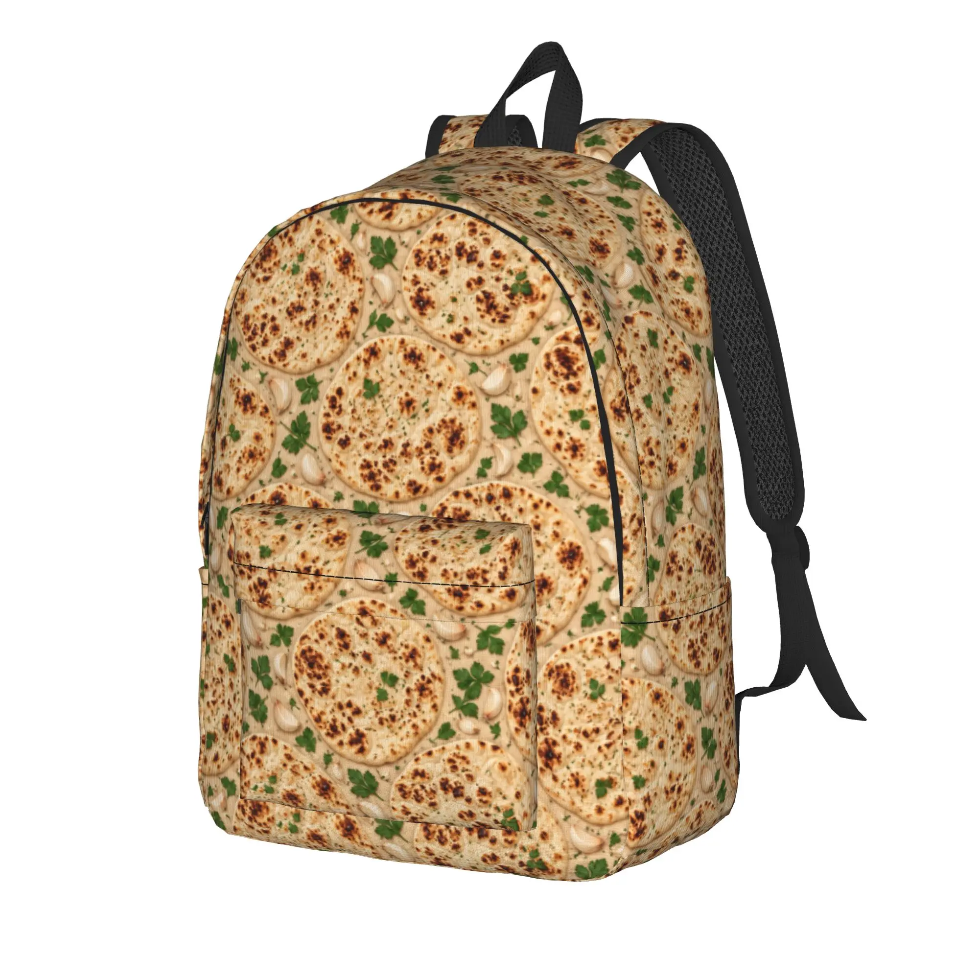 Garlic Pizza Slices Backpack  Boy Girl Polyester Workout Backpacks Pattern Kawaii School Bags Rucksack