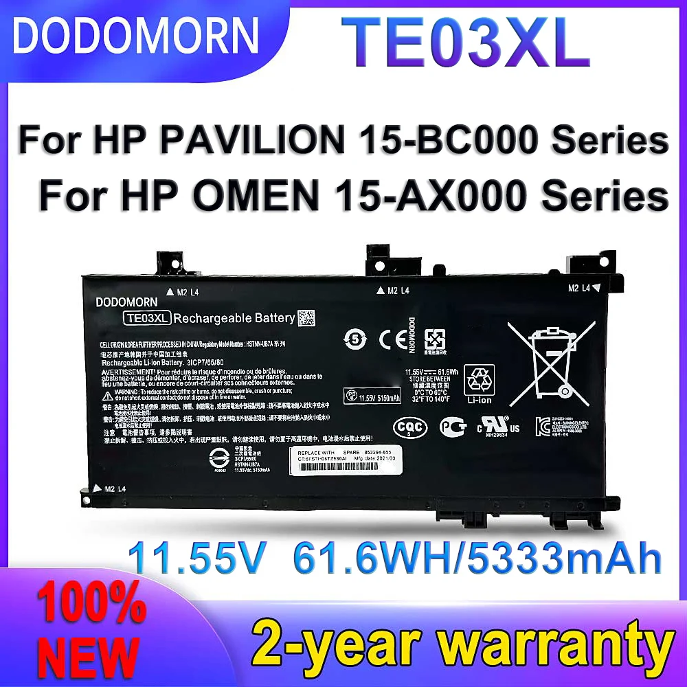 DODOMORN Nova Bateria TE03XL Para HP OMEN 15-bc011TX 15-bc012TX 15-bc013TX 15-AX015TX AX017TX TPN-Q173 HSTNN-UB7A 849910-850