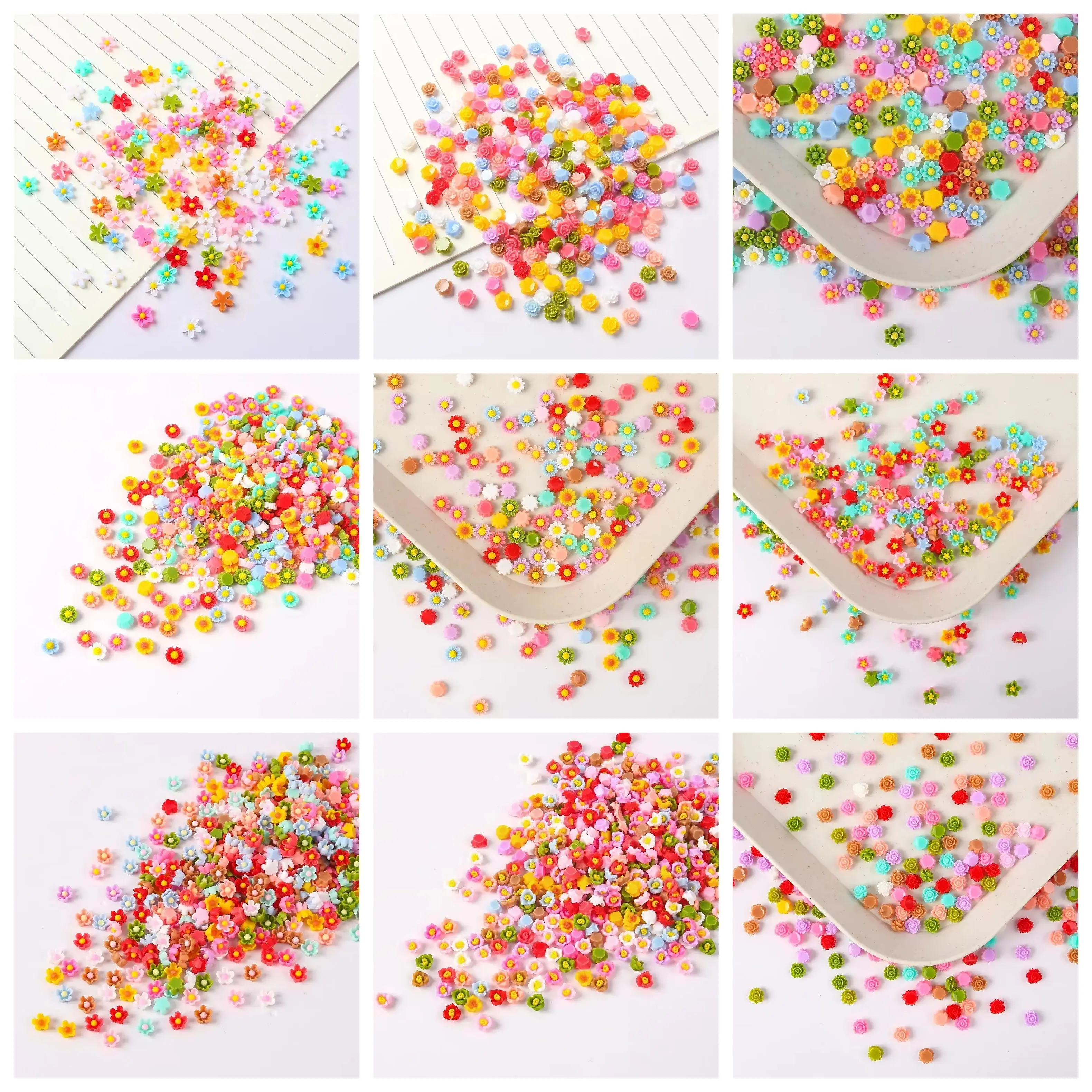 

100pcs 6mm Resinous Flat Bottomed Coloured Flower Nail Decoration Mobile Phone Case Decoration Accessory Materials