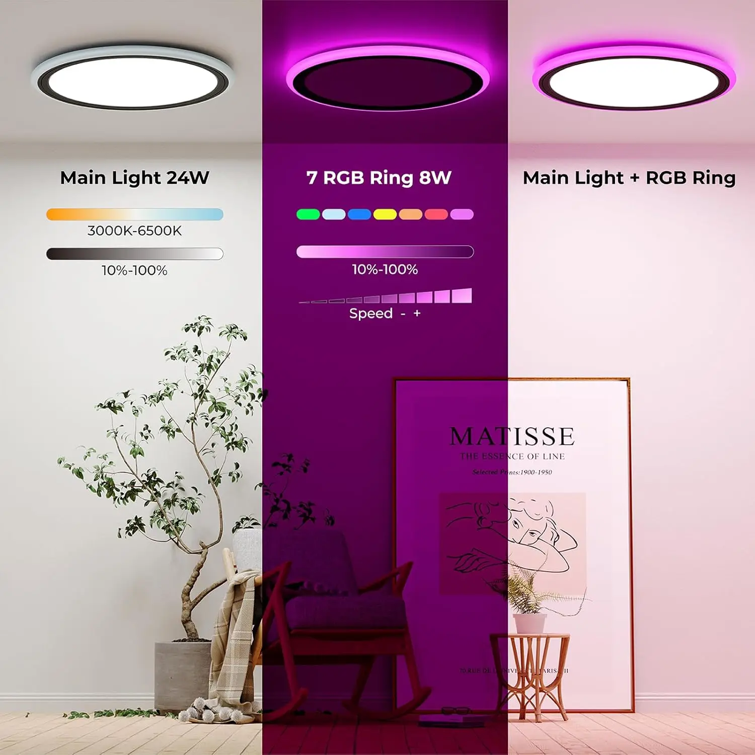 13Inch RGB LED Ceiling Light with Remote, Dimmable Color Changing Fixture for Bedroom Party