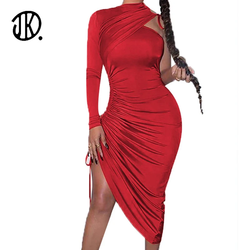 

2021 New Arrivals Party Sexy Dresses For Female Hollow One Shoulder Skinny Dress Bodycon Clothing Club Ladies Outfits