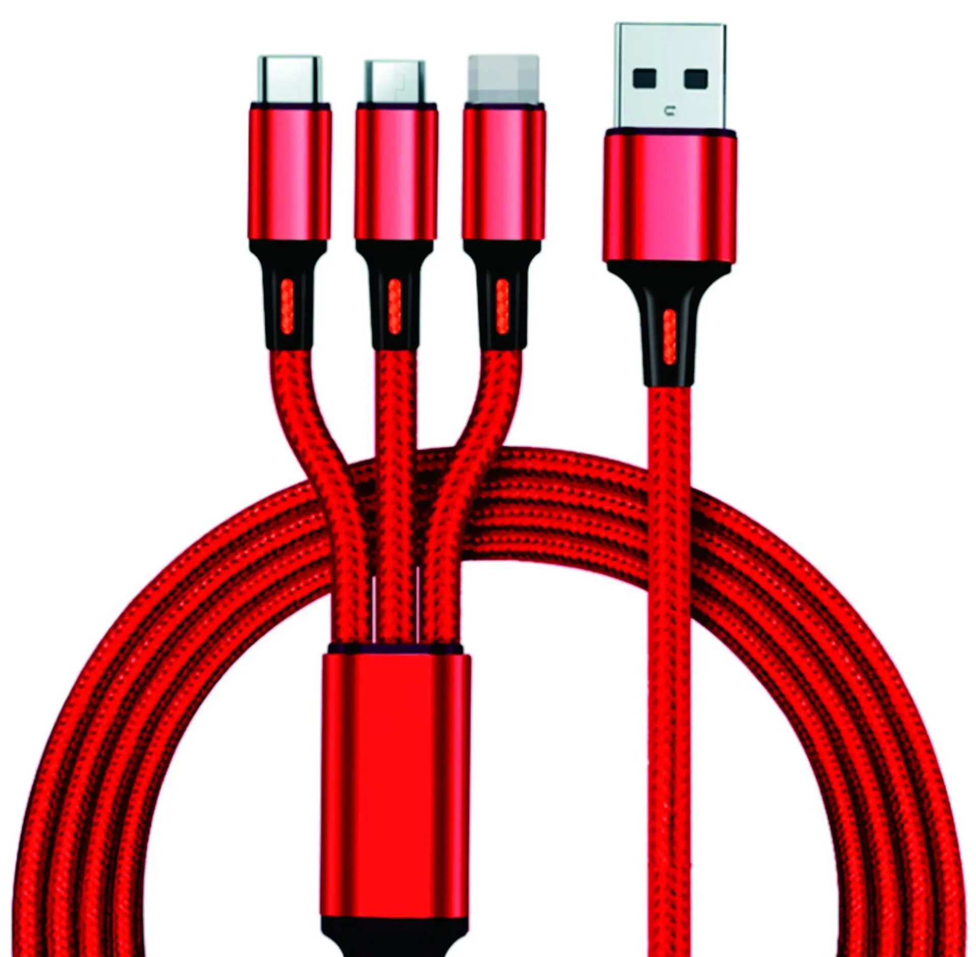 Nylon Woven One Drag Three Data Cable Mobile Phone Fast Charging Three In One Charging Cable Gift