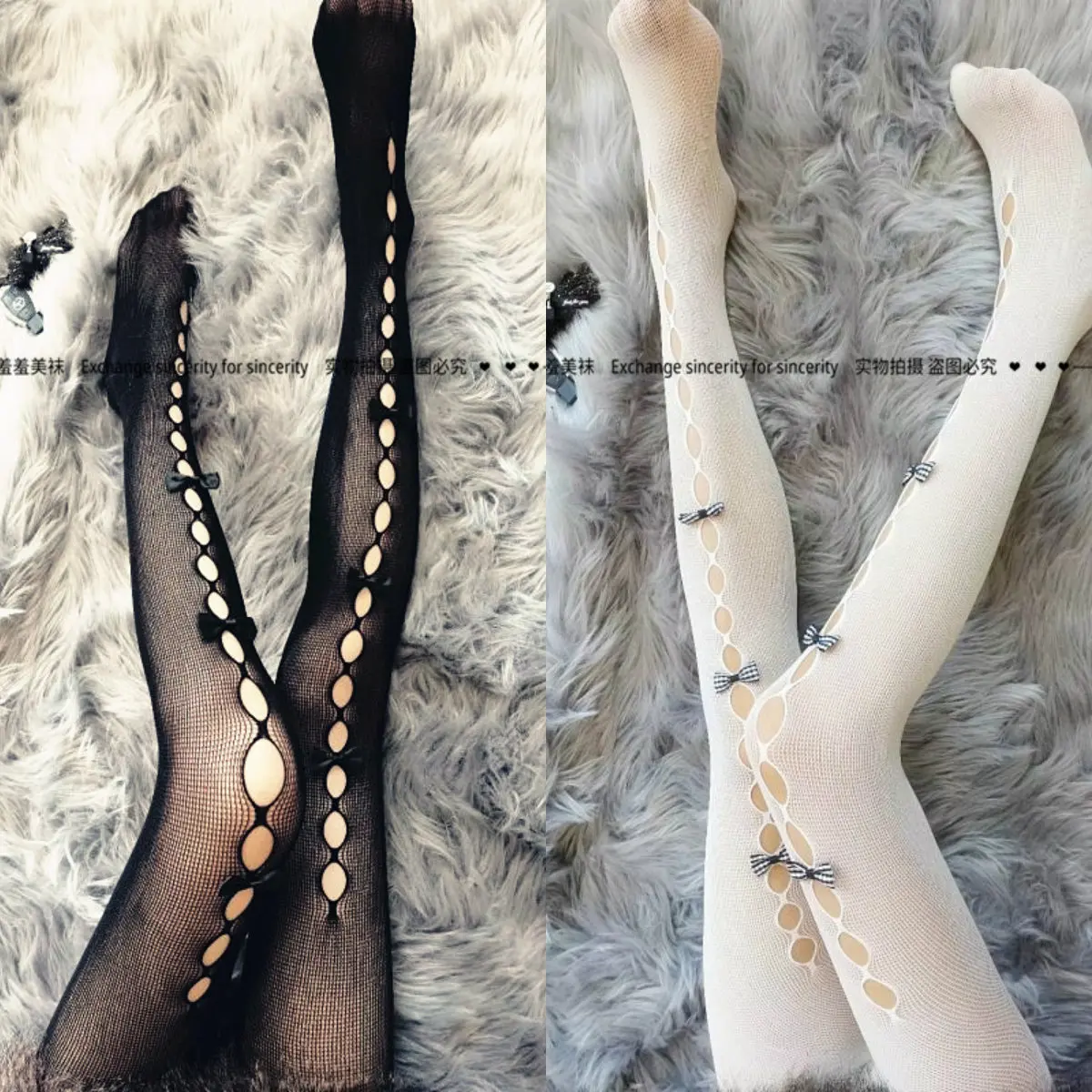 Lolita Girls Hollow Out Mesh Stockings Bow Thin Socks White Black Silk Stockings Women Lovely Japanese Style Student Tights