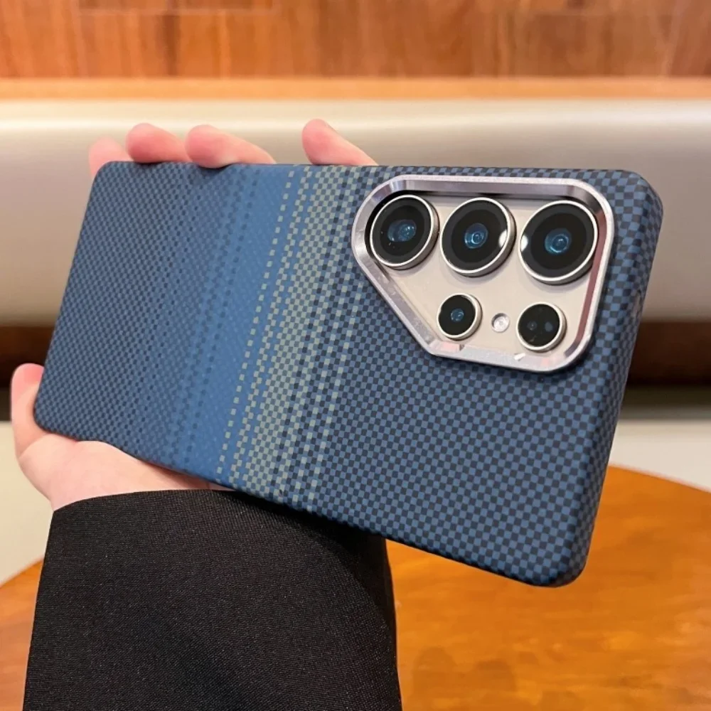 Luxury For MagSafe Carbon Fiber Texture Case For Samsung S25 S24 S26 Ultra Wireless Charging Alloy Lens Shockproof Hard Cover