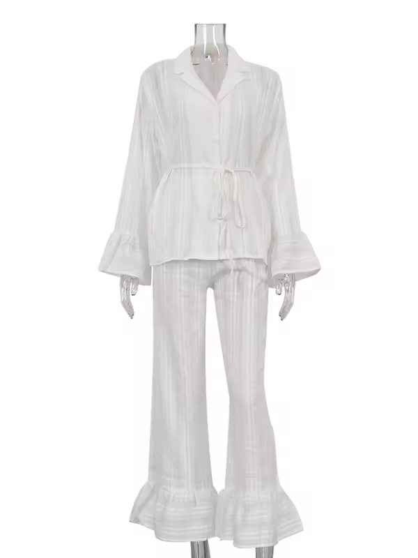 Marthaqiqiq Casual Women Nightgown 2 Piece Suit Long Sleeve Nightwear Turn-Down Collar Sleepwear Pants Loose Home Clothes Ladies - Image 4