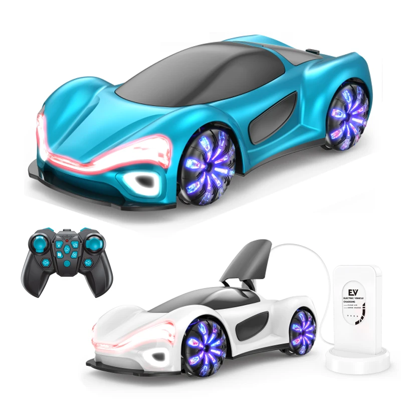 2.4G New Energy Concept Sport RC Car Dual Remote Control Stunt Car Radio Control Drift Vehicle Toy with Mist Spray Charging Pile