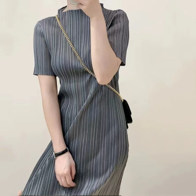 Miyake Pleated  Women's Maxi Dress Japanese Dress Korean Fashion Causal Elegant Women's Dress 2024 New