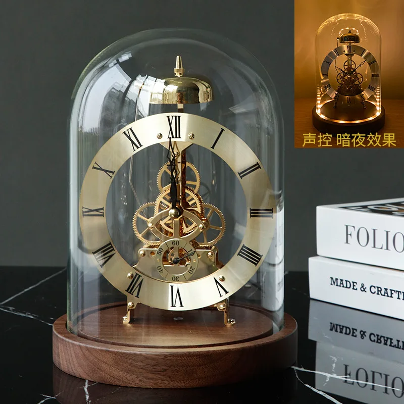 

Black walnut solid wood luminous lamp holder Zhongling net time mechanical movement hotel villa model room