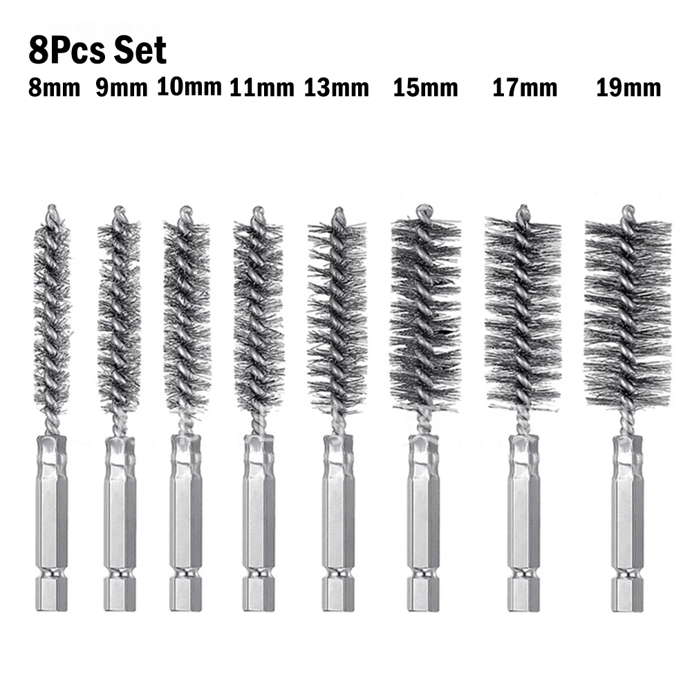 

8pcs 8-19mm Wire Tube Cleaning Drill Brushes Set Rust Cleaner Washing Polishing Wire Pipe Brushes Workshop Equipment Hand Tools